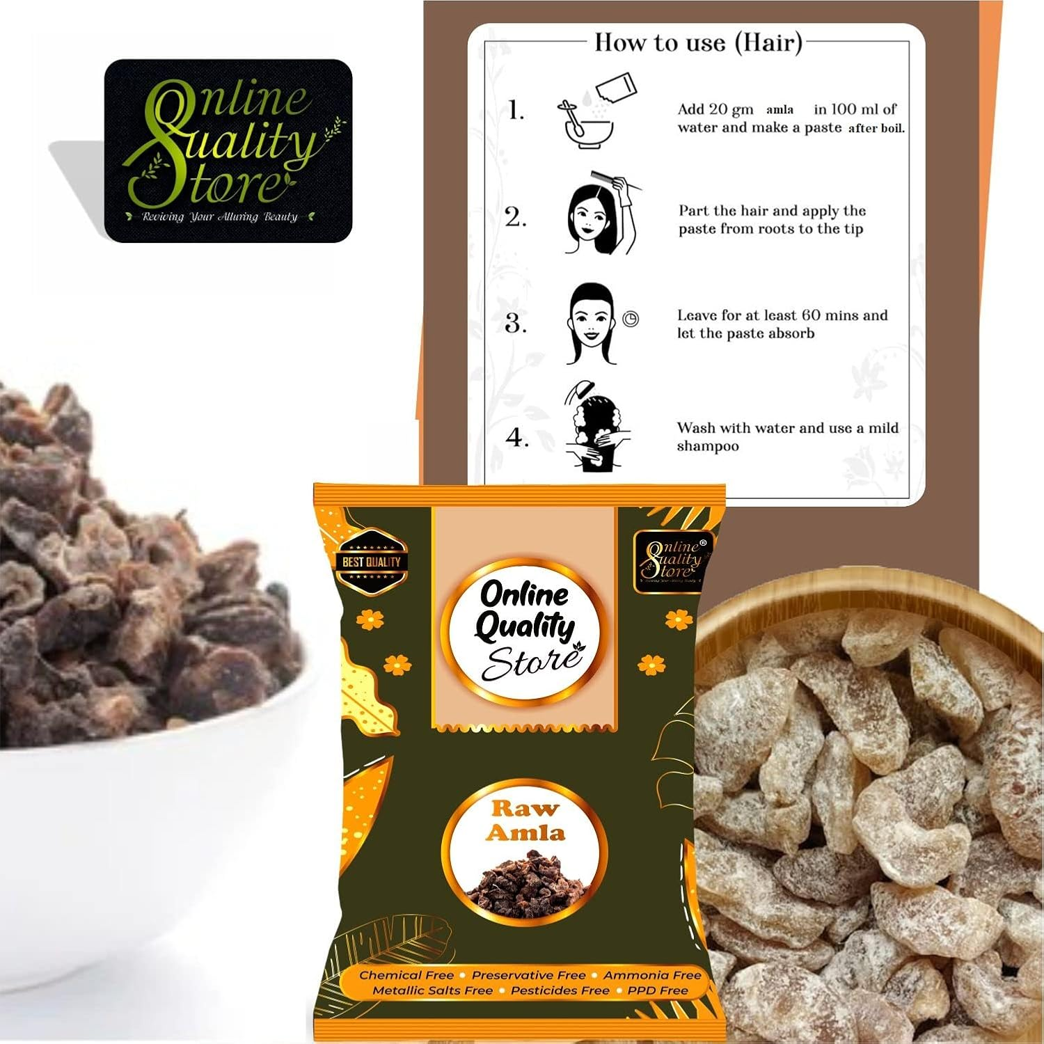 Online Quality Store Raw Amla for Hair Natural (Amla) Dried Form, 400G image number 2