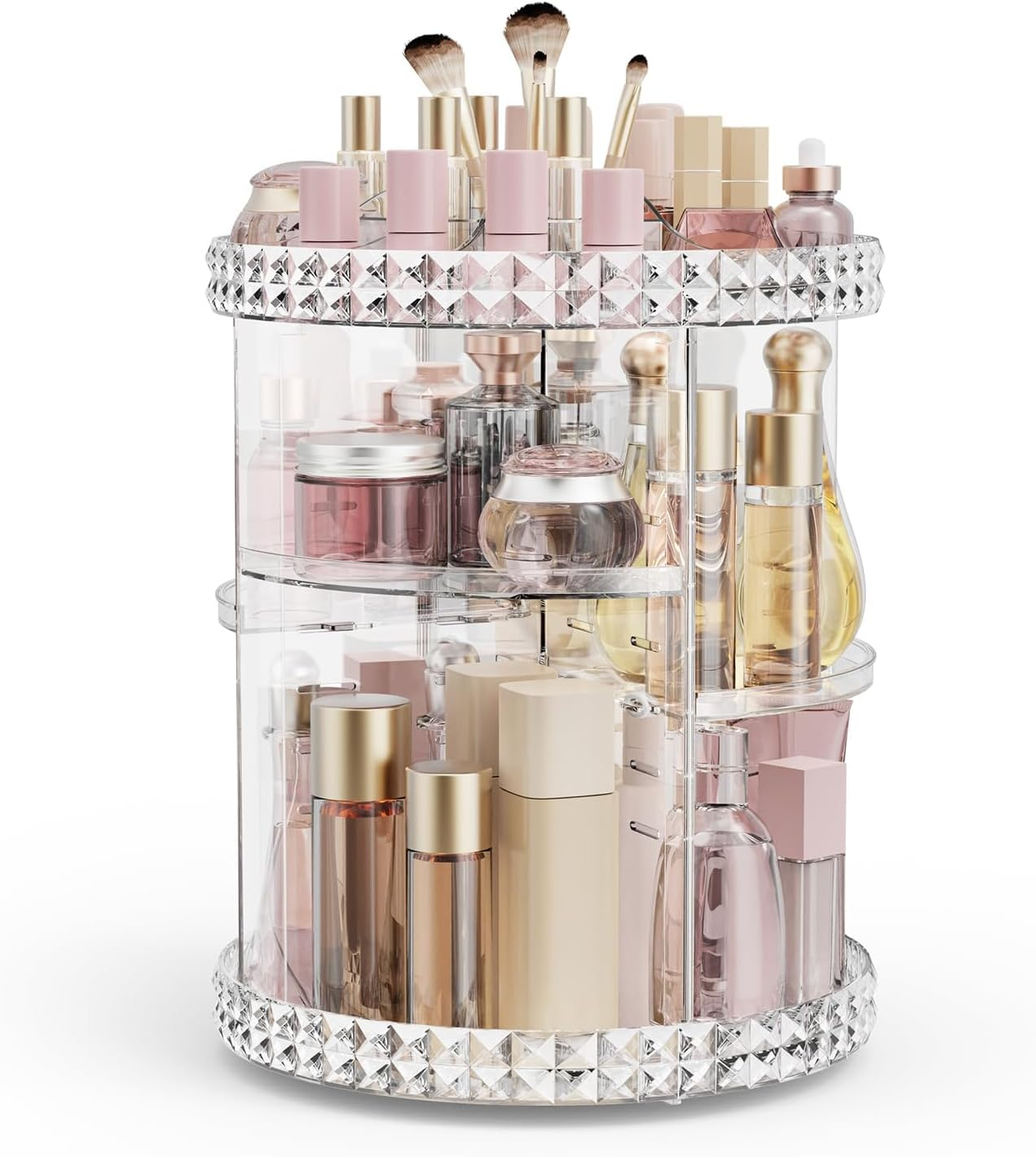 Makeup Organiser 360 Rotating,Spinning Skincare Cosmetic Organiser 3 Tier Large Beauty Spinny Make up Storage Organiser Shelf for Perfume, Jewellery, Brushes, Dresser, Vanity, Bedroom, Bathroom