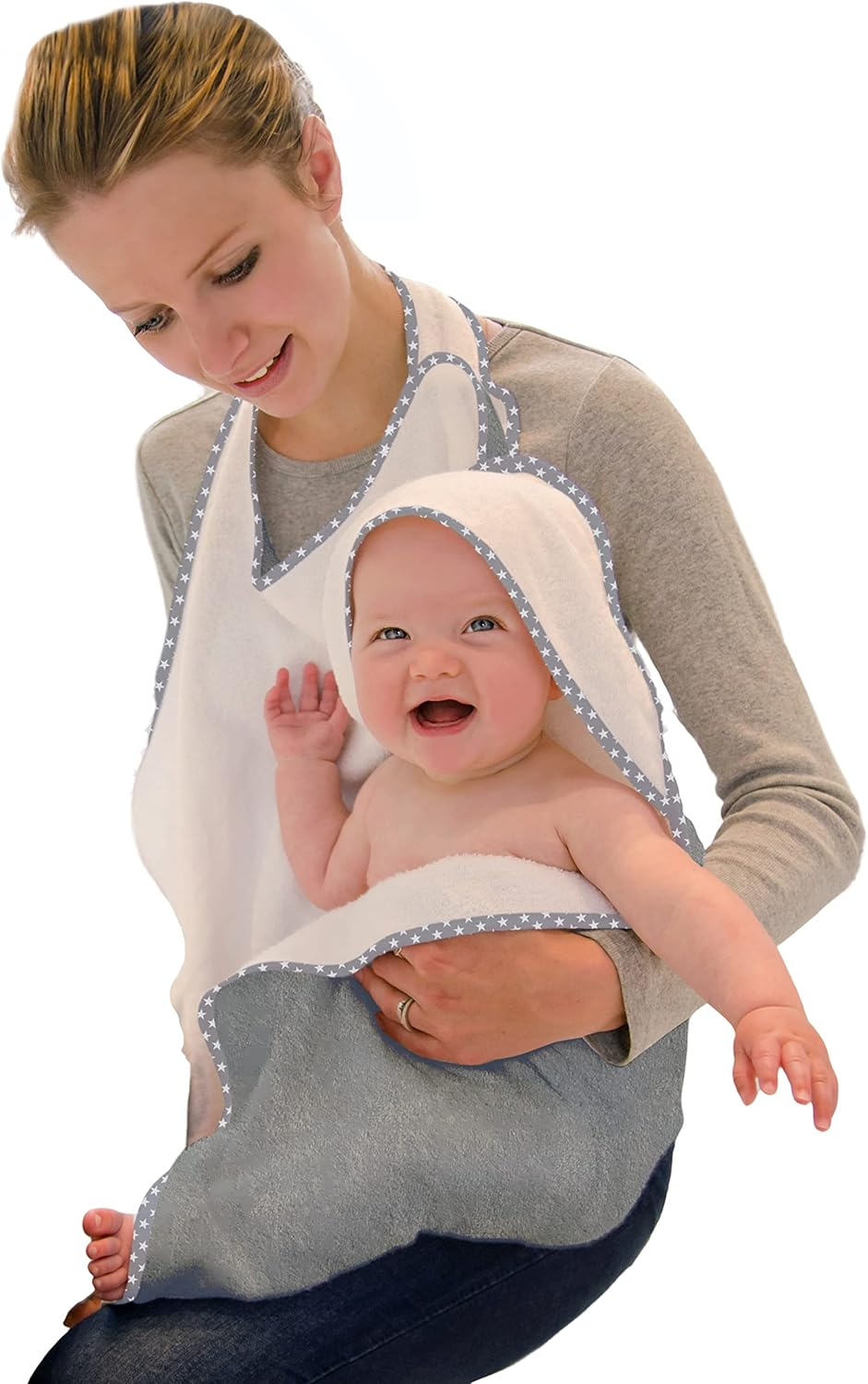 Cuddledry Hands-Free Baby Bath Towel | Soft Bamboo & Cotton Apron | Newborn Support & Gift | Fast-Drying, Safe & Absorbent | Grey