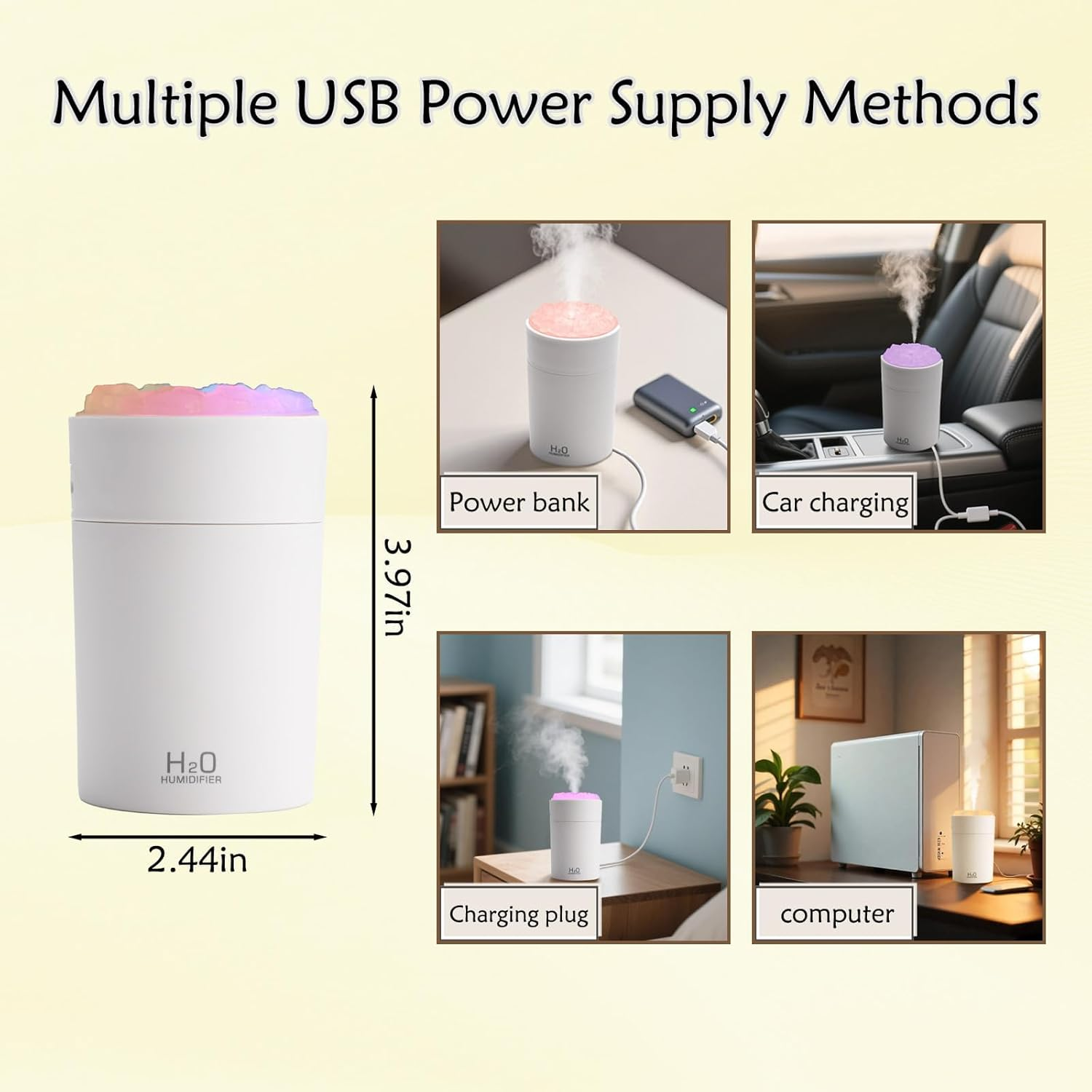 Air Humidifiers for Bedroom, Portable Mini Humidifier with 7-Color Night Light, Essential Oil Diffuser USB Cool Mist Humidifier, Auto Shut-Off, 2 Mist Modes, for Car, Office, Bedroom (220Ml, White) image number 2