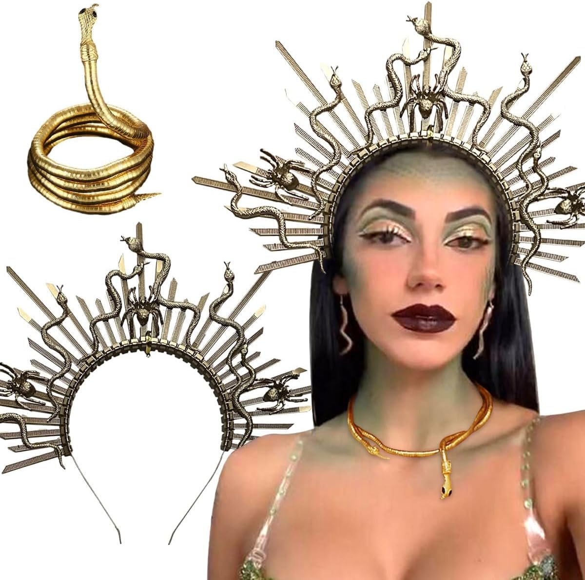 Jevenis Punk Medusa Headpiece Medusa Crown Punk Snake Headband Medusa Costume Accessories Goddess Costume image number 3