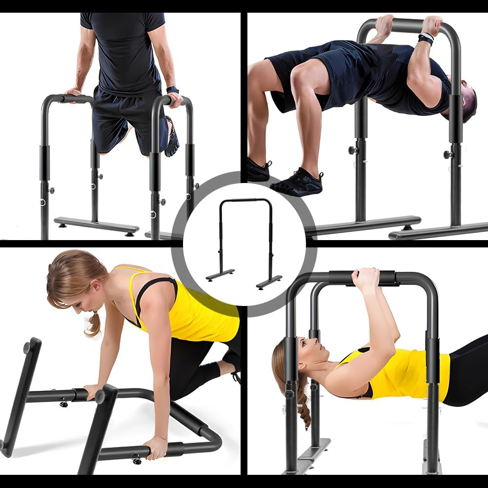 ALSTON Set of 2 Dip Bars Functional Fitness Dip Stands Station Height Adjustable Parallettes Portable Calisthenics Bars Sports Equipment for Home Gym Strength Training image number 1