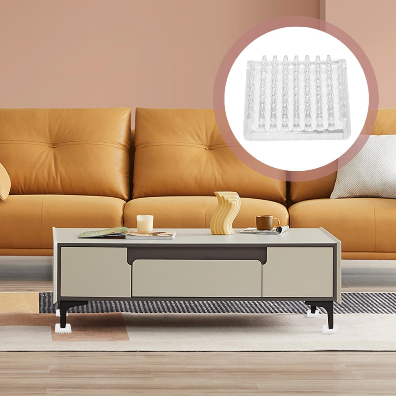 Angoily 4Pcs Transparent Furniture Grippers with Teeth, Anti-Slip Chair Leg Pads, Carpet and Wooden Floor Protector, 48Mm Square Design for Table and Sofa