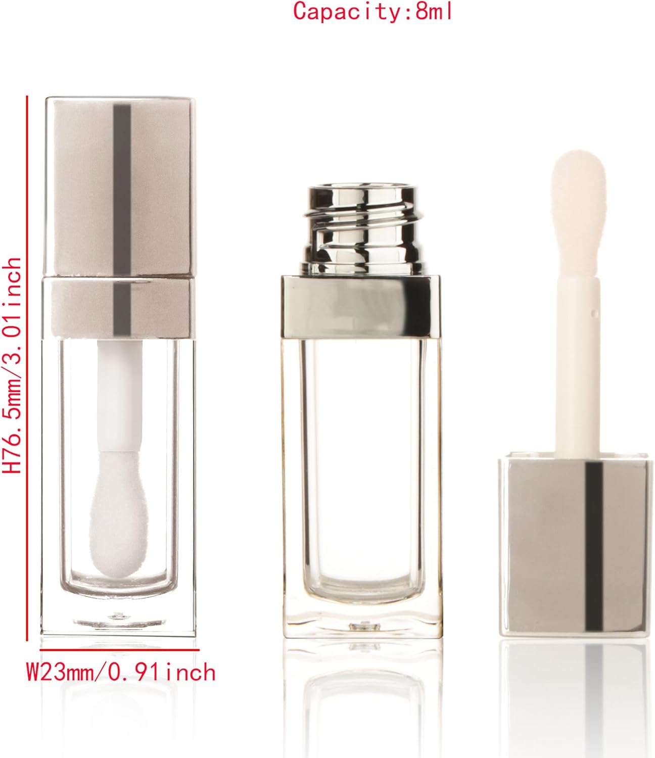 COSIDEA 20PCS Empty 8ML Square Clear Lip Gloss Tube Silver Big Doe Foot Wand Lipgloss Tubes for Lip Oil Tint Bottles Container image number 5