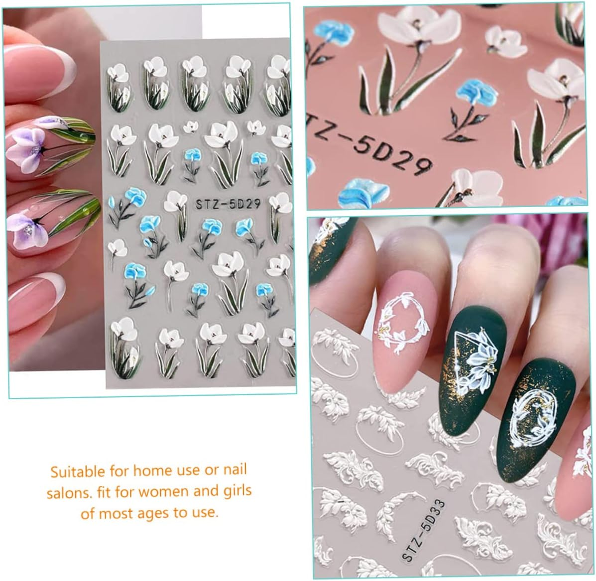 KALLORY 30 Sheets Flower Nail Sticker Leaf Nail Art Decal for Women for DIY for Pressed Flowers Inspired image number 5