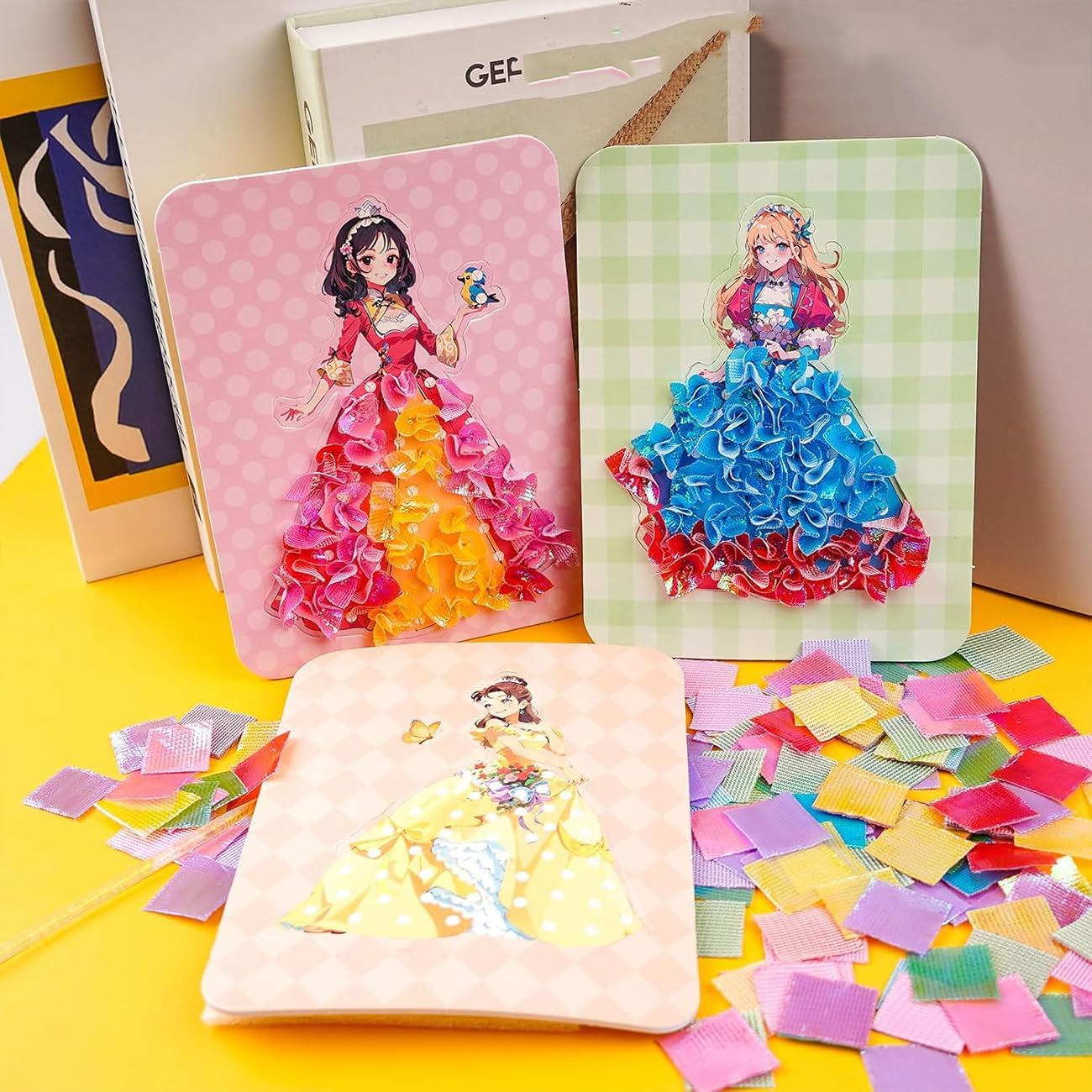 BERYART Creative Princess Dress-Up Activity Book with Watercolor Painting, Stickers, Poking, Puzzle Puncture Painting for Kids, Enchanted Fabric Art Set Crafts for Girls Ages 4, 5, 6, 7, 8, 9, 10 image number 3