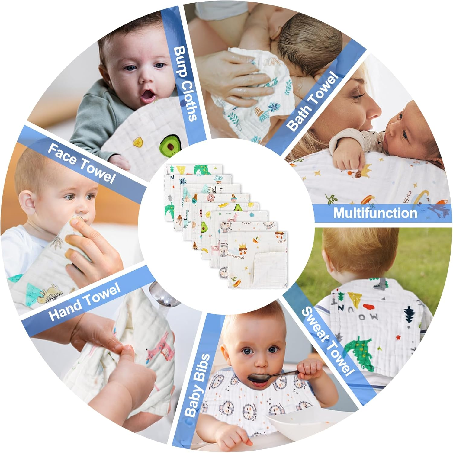 Baby Muslin Burp Cloths 100% Cotton Baby Burping Cloth 8 Pack Newborn Spit up Rags Extra Absorbent and Soft Burping Rags for Girls and Boys Registry for Baby Shower Large 20 X 10 Inch image number 3