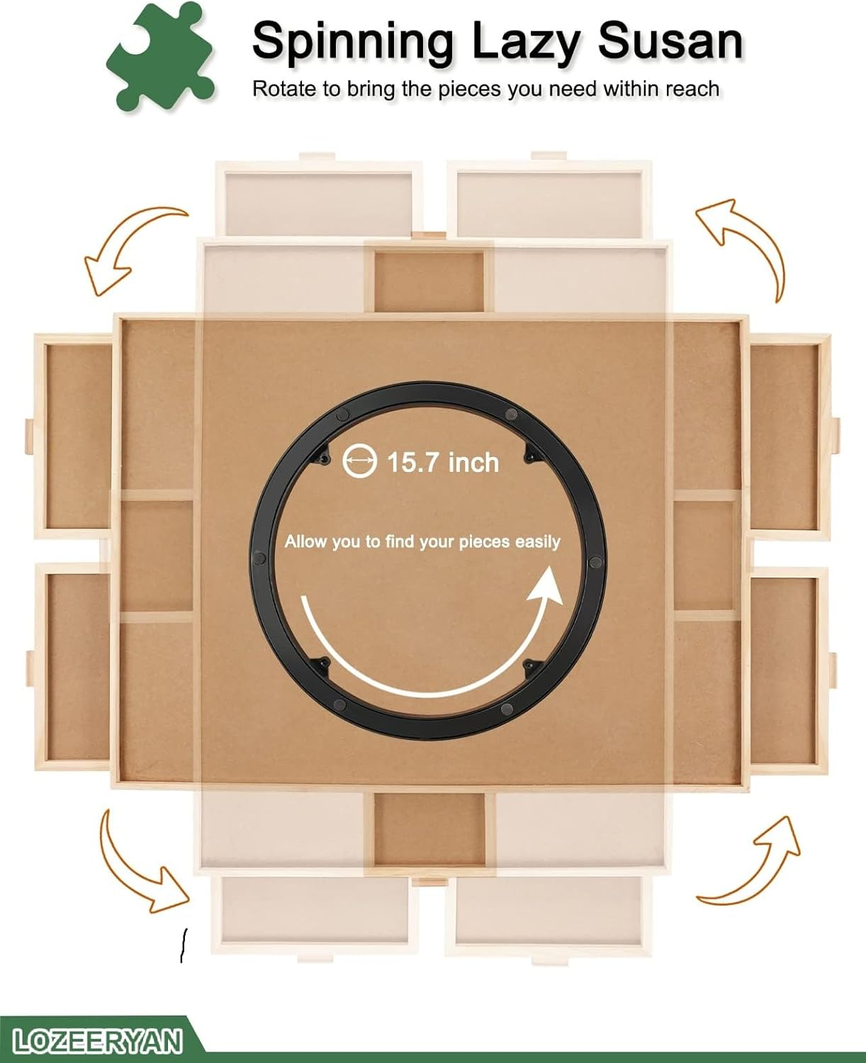 1500 Piece Rotating Puzzle Board with Drawers and Cover, 25"X34"Portable Wooden Jigsaw Puzzle Table for Adults Portable, Spinning Puzzle Boards Birthday Mom. image number 5