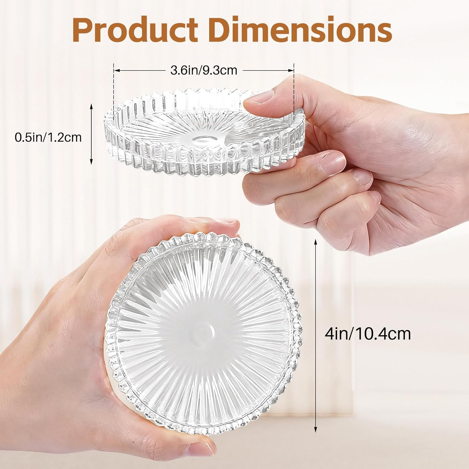 Delsol Drink Coasters Set of 5 for Coffee Table Decor, Glass Coasters for Drinks Cups Home Decor Products Housewarming Gifts Office Coffee Bar Accessories Dining Table (Clear) - Amber image number 3