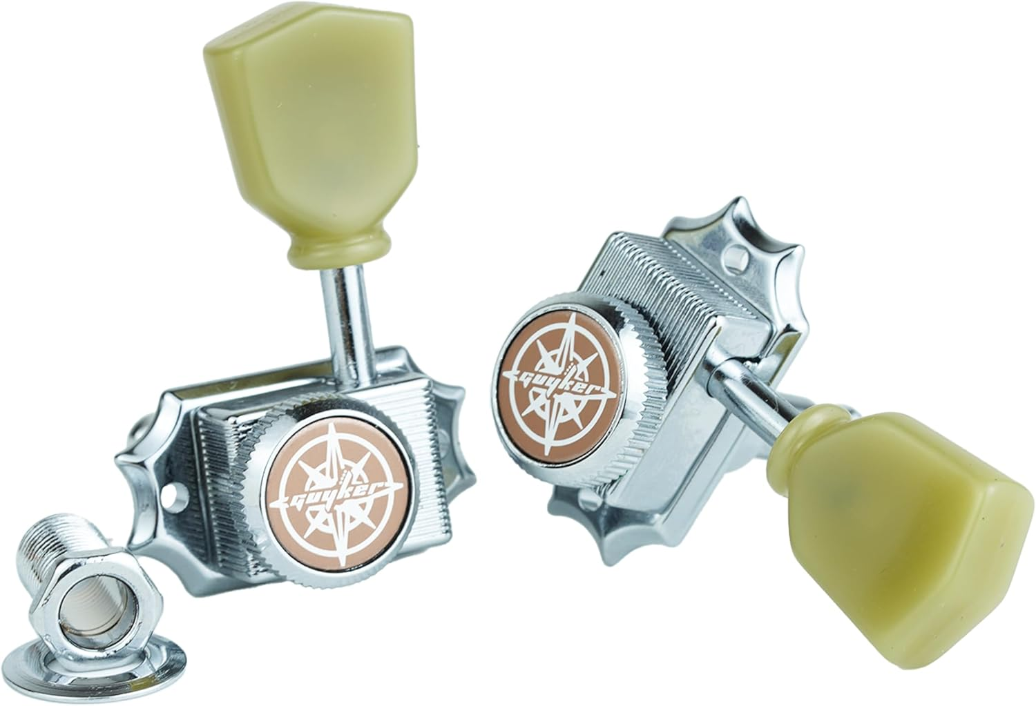 Guyker 6Pcs Guitar Locking String Tuning Pegs (3R + 3L) &ndash; 1:15 Vintage Deluxe Style Tuners Key Machine Heads Set with Keystone Knob Replacement for Les Paul Style Electric or Acoustic Guitar - Chrome