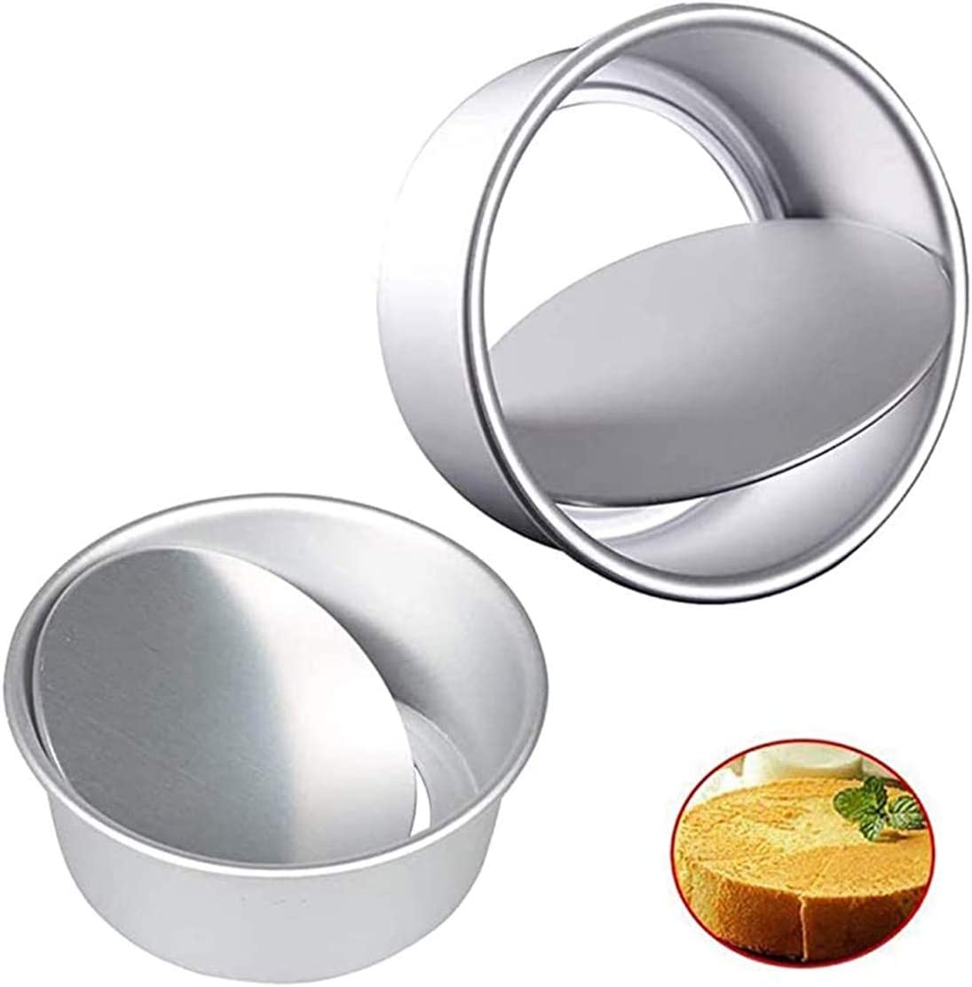 2 Pack 6/8 Inch Alloy Cake Mold,Non-Stick Baking Tins Deep Aluminum round Cake Pan with Removable Bottom for Wedding/Birthday/Christmas Cake Baking image number 4