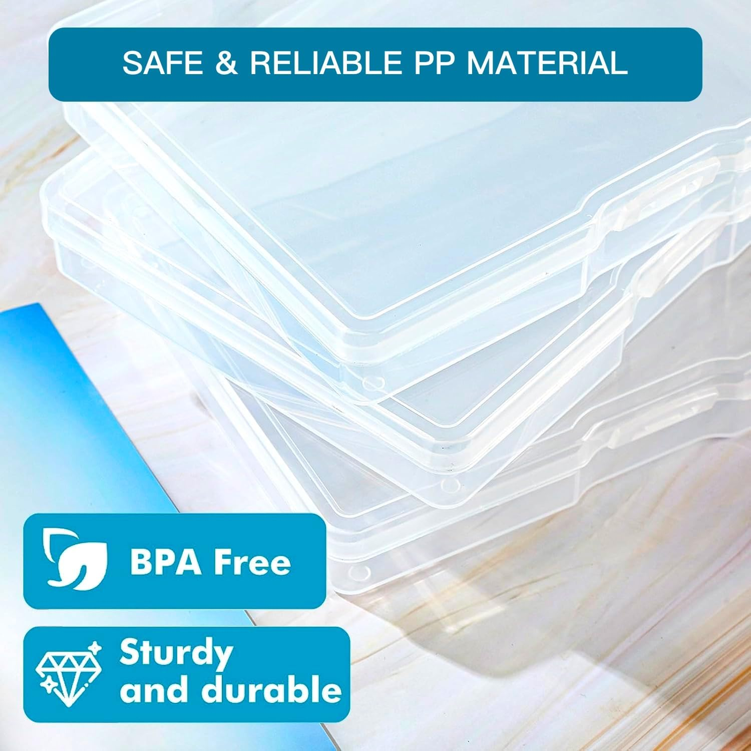 7-Pack Archival Photo Storage - 5X7" Crystal Clear Craft Organizers with Adjustable Dividers & Ergonomic Handle, Acid-Free Scrapbook Boxes for Photos, Stamps, Memorabilia Preservation (Clear, 7) image number 6