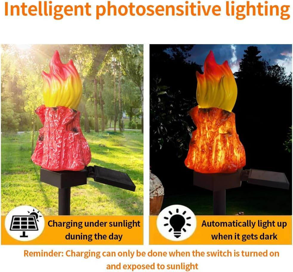 YZYOE Solar Powered Red Bonfires Lights, Garden Decorative Resin Cute Red Torch Floor Lamp, Wireless Dusk to Dawn LED Lights, Waterproof image number 1