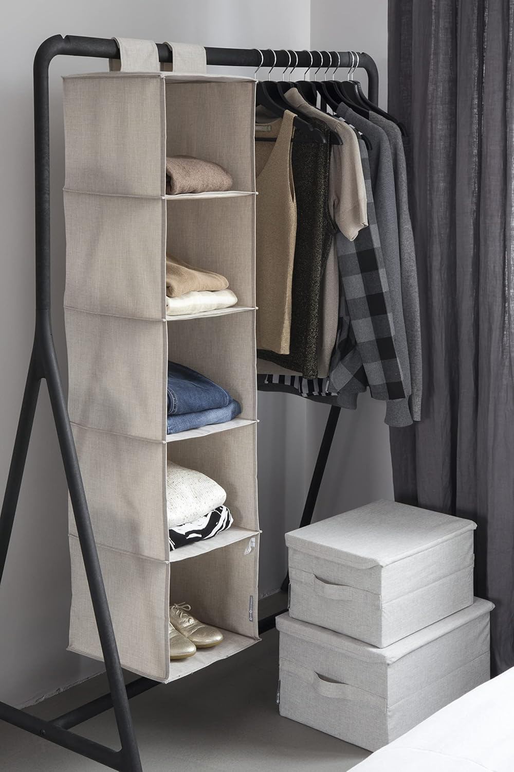 Bigso Box of Sweden Foldable Soft Medium Storage Box for Home and Office - Canvas Wardrobe Organiser with Lid - Spacious Storage Cube for Clothing and Accessories - Beige image number 6