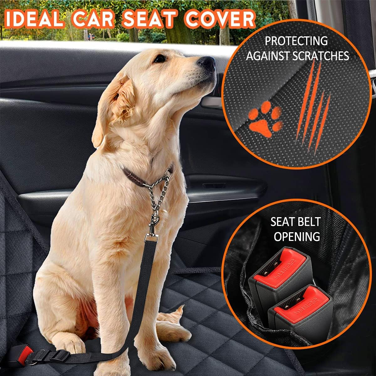 Dog Car Seat Cover, Dog Seat Cover Hard Bottom Pet Car Seat Protector Waterproof Bench Car Seat Cover, Non-Slip Reat Seat Cover Fits Middle Armrest for Most Cars Trucks Suvs - Black image number 3