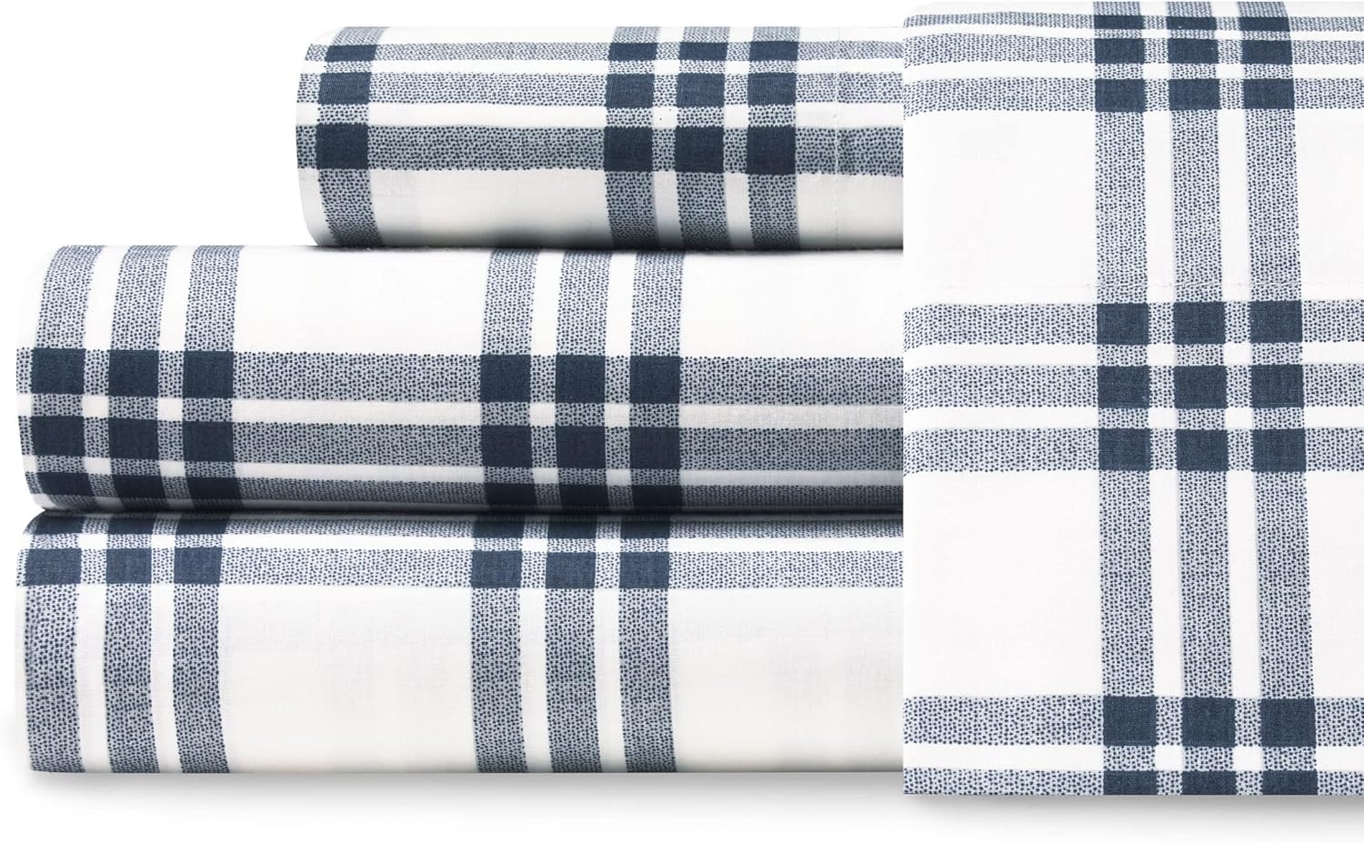 Eddie Bauer - King Sheets, Cotton Percale Bedding Set, Crisp & Cool Home Decor (Navy Plaid, King) image number 1