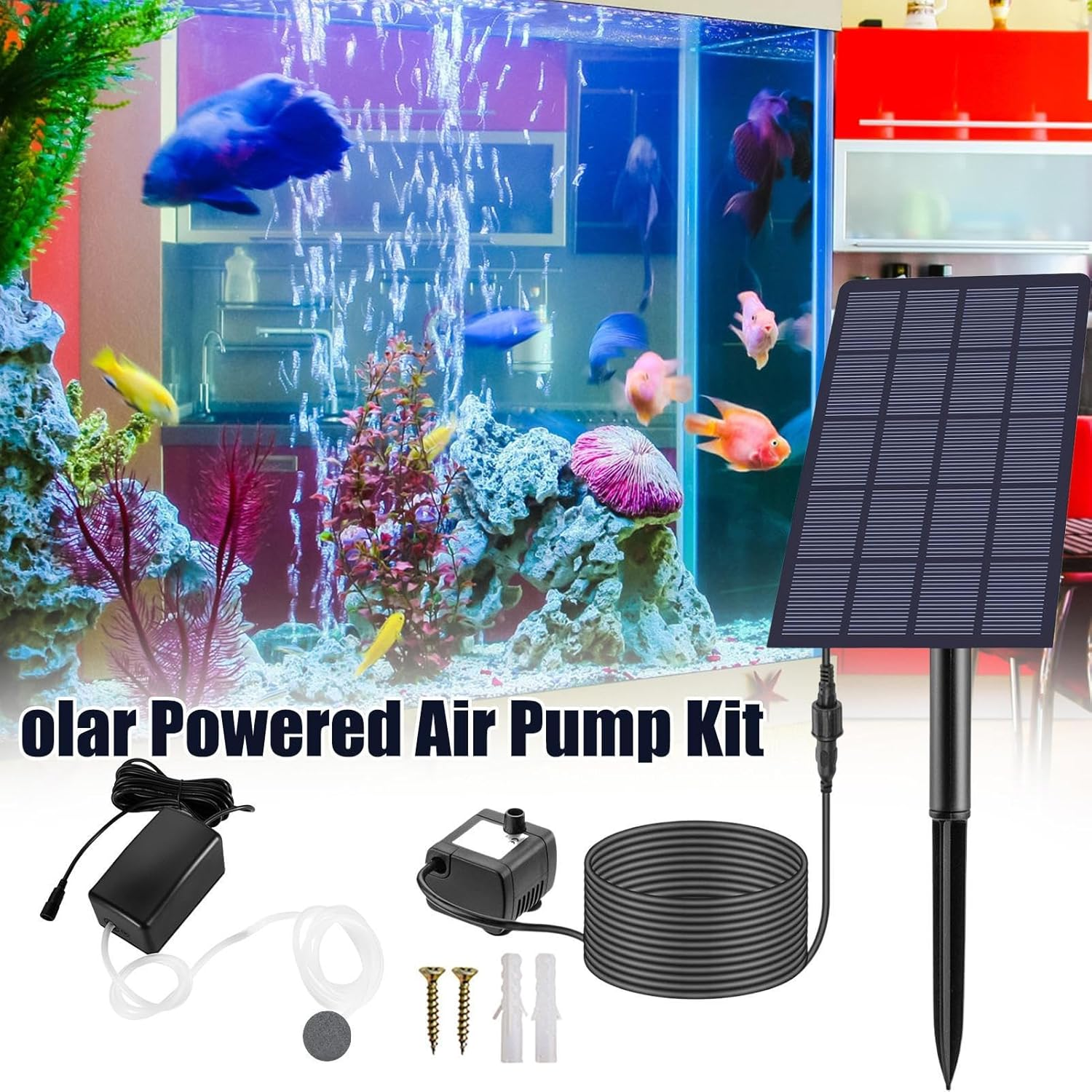 Solar Oxygen Pump - Quiet Pond Aerator, Water Filter Bubbler, Efficient Eco Friendly Circulation Tool | Weatherproof Portable Air Oxygenator for Fish Tanks Gardens Fountains Pools Patio Greenhouse image number 6