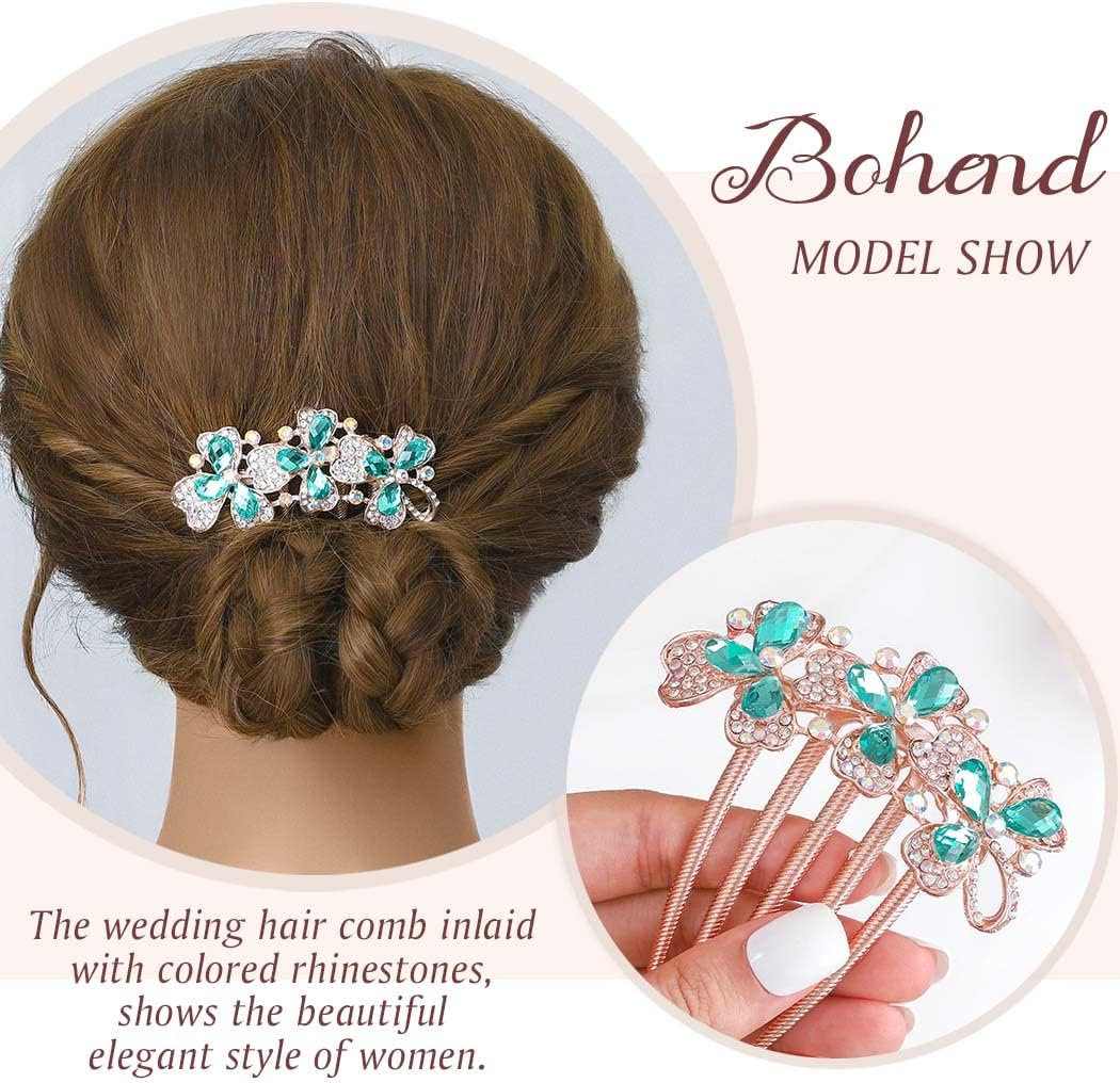 Bohend Rhinestone Hair Comb Crystal Hairpieces Bridal Hair Accessories for Women and Girls (6) image number 3