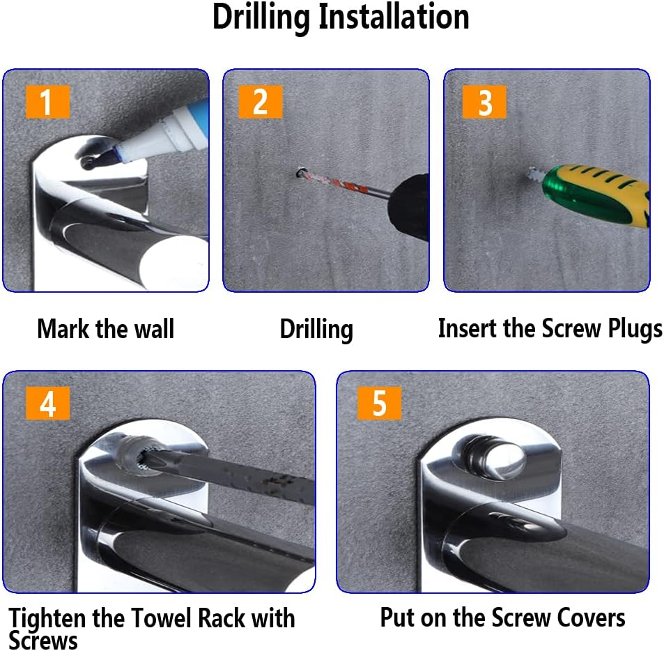 Honphier&reg; Towel Rail Chrome Stainless Steel with Hook Retractable 49-90 Cm Towel Rail Bathroom Wall Mounted Towel Holder for Bathroom Kitchen Toilet Hotel Towel Holder image number 4