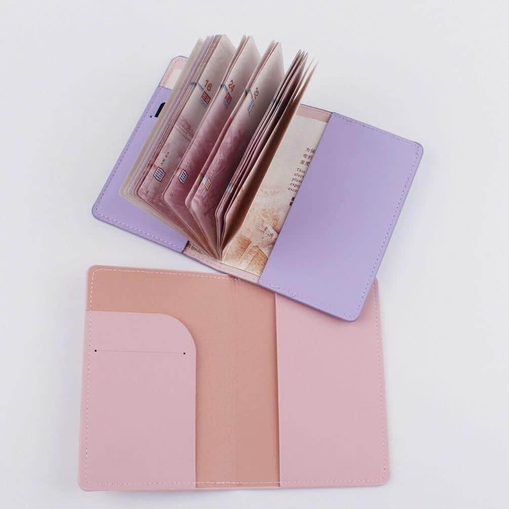 Passport Holder Cover, PU Leather Passport Cover Case Organiser with Wallet for Credit Card, Money, Business Cards, Passport, Boarding Passes for Women Men, Purple, 14X10X1Cm, Classic image number 3