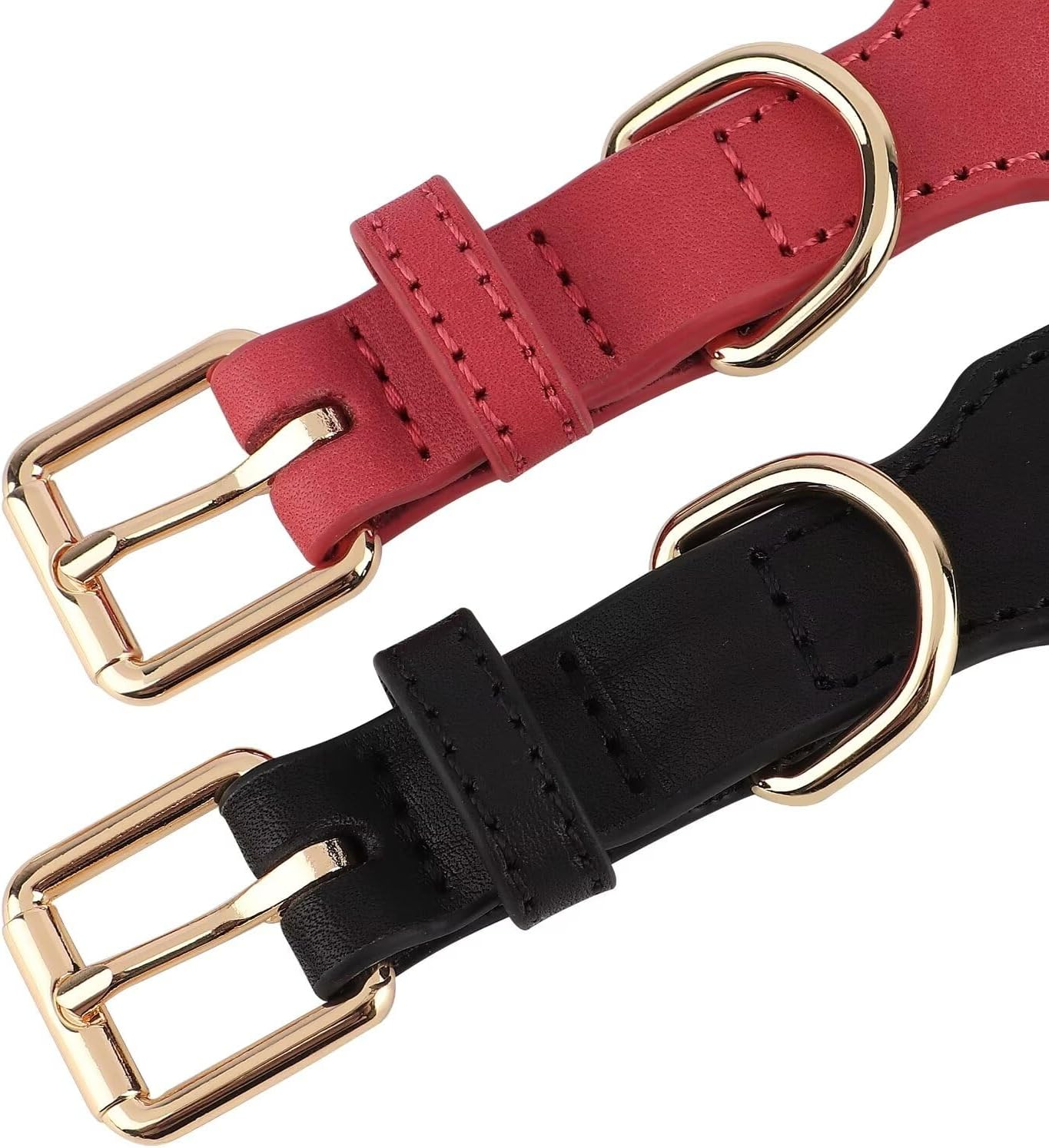 Didog Genuine Leather Dog Collar, Braided Dog Collar Leather Stylish Durable Metal Chain Dog Collar for Medium Large Dogs, Red, M image number 6