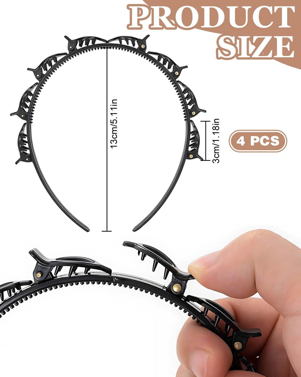 JUKOTA Set of 4 Hair Bands with Clips, Braided Hair Clips, Hairstyle Hairpin, Braided Headbands, Hairstyle Aid, Hair Pins, Hairdressing Supplies image number 3