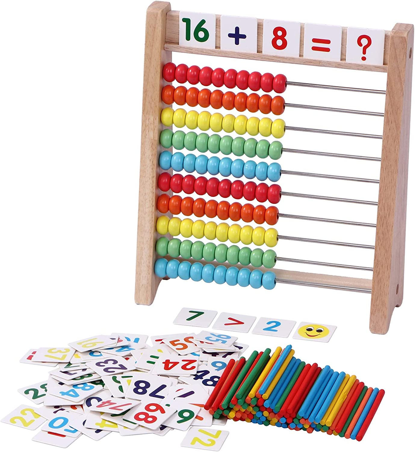 Wooden Abacus for Kids Math with 100 Counting Sticks and Number Toys Cards 1-100, Educational Math Games Preschool Learning Toys, Math Manipulatives for Elementary 1St 2Nd Grade image number 5