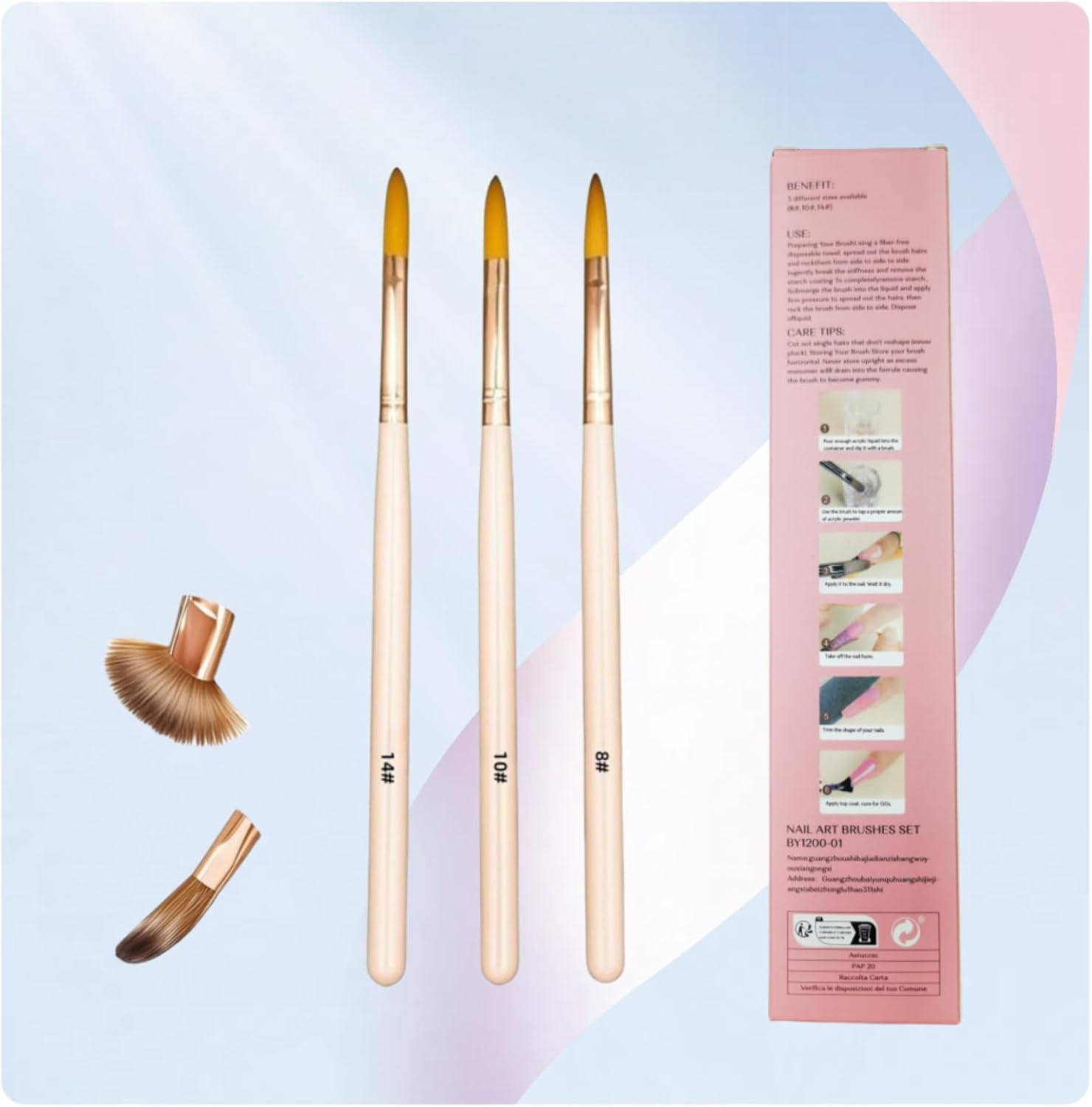 3Pcs Acrylic Nail Brush Set - Sizes (8/10/14) Acrylic Brushes for Nails Art, Acrylics Powder Nails Art Extension Brushes with Pink Sturdy Handle Manicure Tools Extension Carving for Home Salon ﻿ image number 4