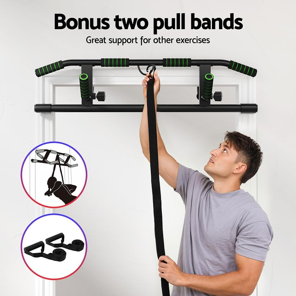 Everfit Multi-Grip Doorway Pull up Bar - 200KG Heavy Duty Chin up Bar with 2 Resistance Bands & Anti-Slip System for Home Gym Full Body Workout image number 4