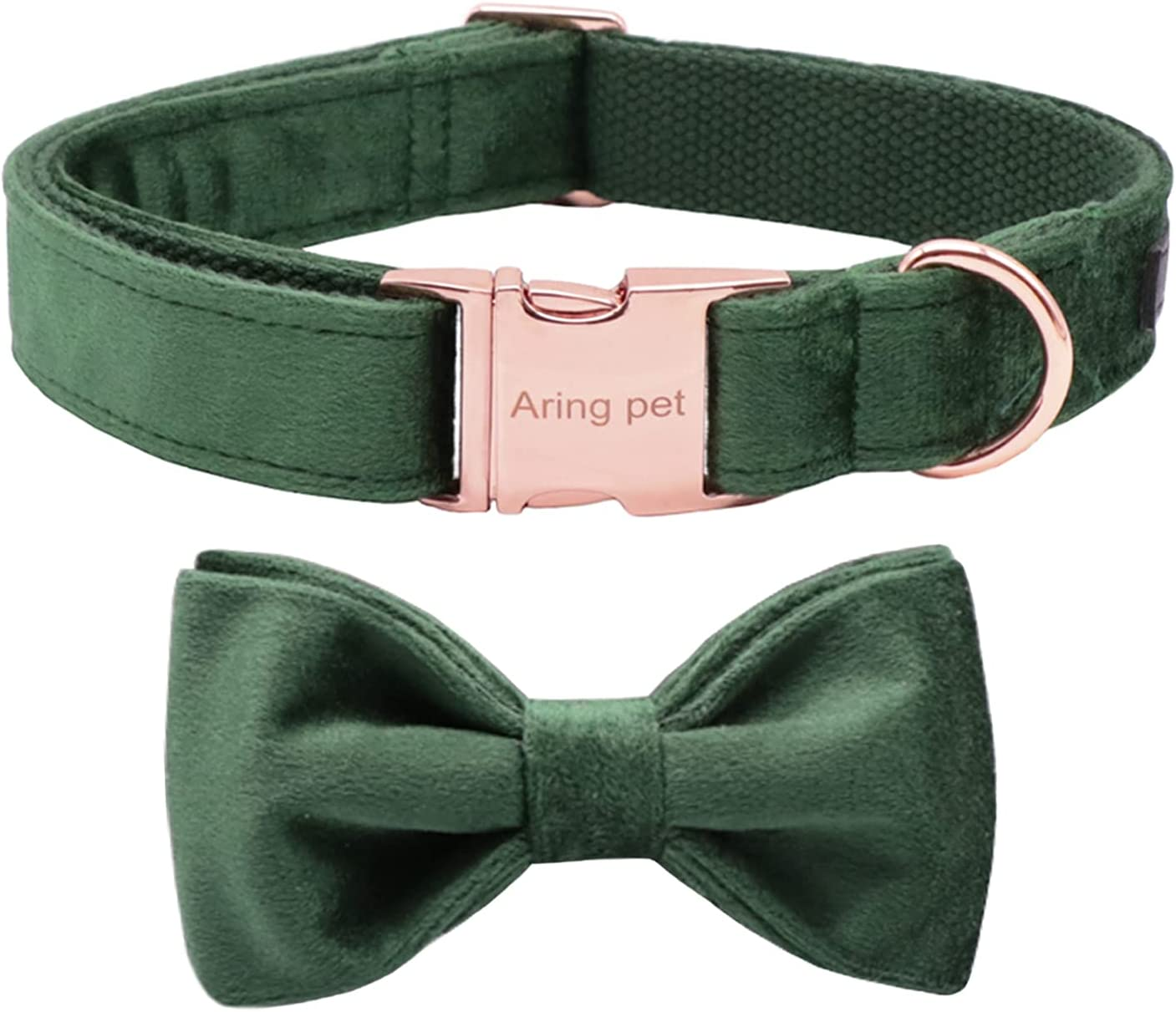 ARING PET Dog Collars with Bowtie-Velvet Dog Bow Tie Collar, Adjustable Dark Green Dog Collar image number 3