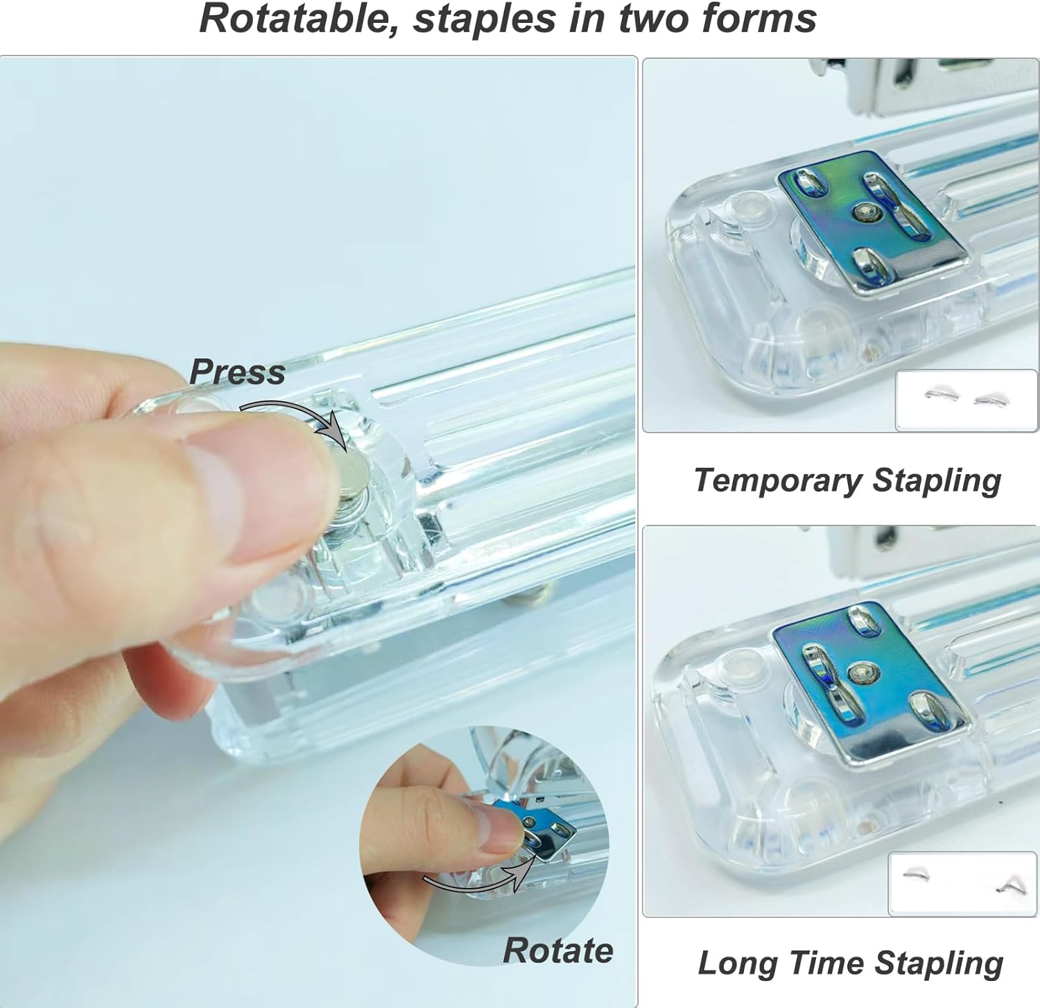 Acrylic Desktop Stapler with 1000 26/6 Staples, 6 Binder Clips & 50 Paper Clips, Desk Accessory Kit for Home Office School (Rose Gold)