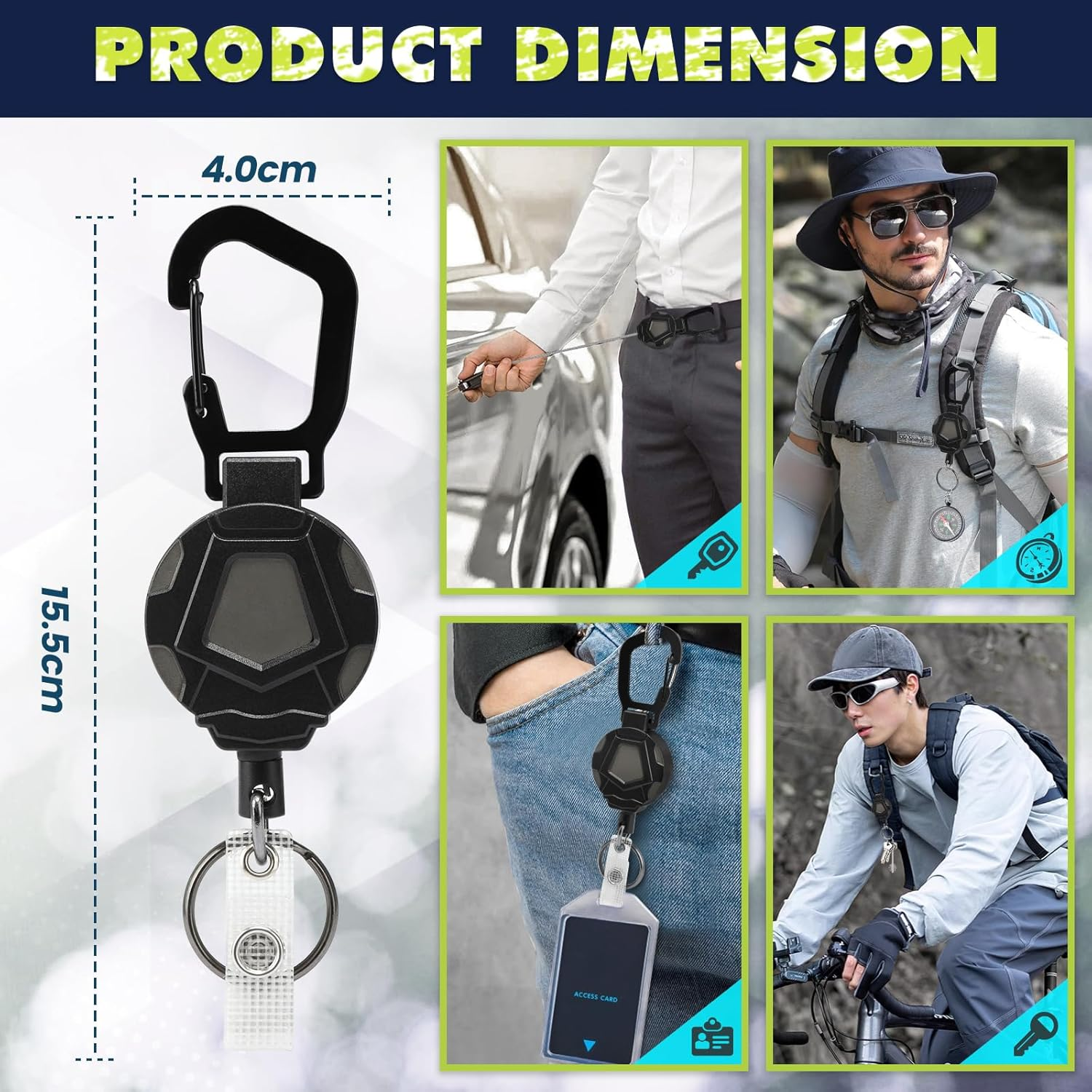 Milifox Retractable Keychain Heavy Duty Badge Reel Carabiner Badge Holder with Steel Retractable Cord for Hanging Carabiner Badge, Key, 2-Pack image number 3