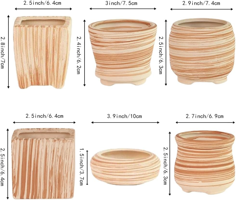 6 Pack 7.5CM Wooden Pattern Plant Pots Ceramic Planters Succulent Plant Pot/Cactus Plant Pot Flower Pot Container Planter Perfect Gife Idea