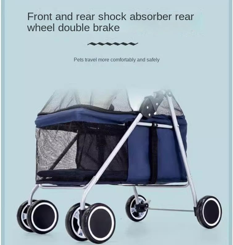 Pet Stroller Dog Stroller Cat Stroller Pet Cat Dog Stroller Travel Carrier with Cup Holders, 22Lbs Capacity Folding Strolling Cart Dog Pram Dog Cat(Color:C) image number 6