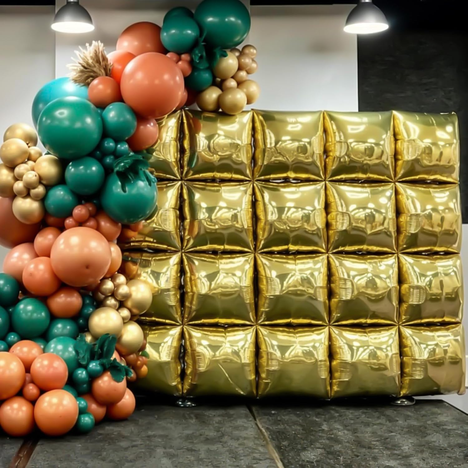 Square Foil Balloon Wall, 25Pcs Double Sided Balloon Backdrop Helium Mylar Balloon Tunnel Arch Garland Kit for Birthday Bridal Anniversary Baby Shower Party Decorations (Black Gold) image number 4