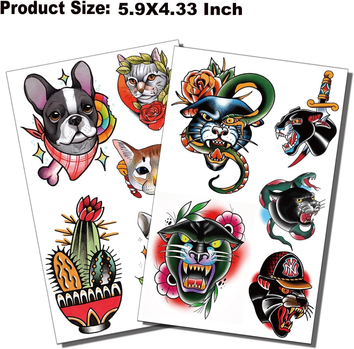 Temporary Classic Tattoos Adult Kids Old School Skull Tiger Sword Cat Eagle Snake Lotus Flower Butterfly Half Arm Realistic Fake Tattoos Sticker for Women Men 8 Sheets image number 3