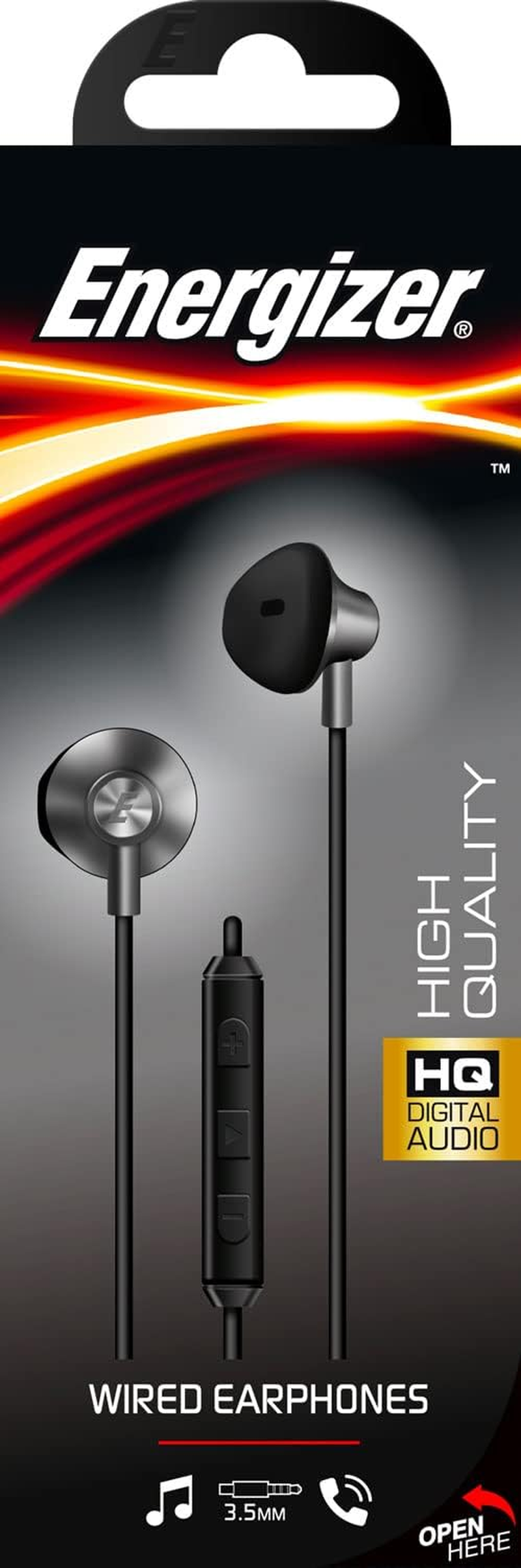 Energizer - Bud Wired Headphones - 3.5Mm Jack - Built-In Microphone and 1 Button Remote - Black