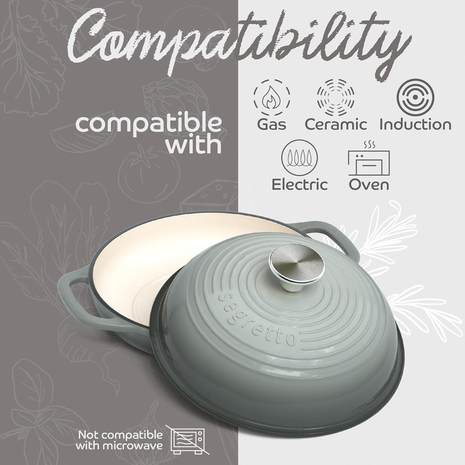 Enameled Cast Iron Bread Pan with Lid, 11&rdquo; Grigio Scuro (Gray) Bread Oven Cast Iron Sourdough Baking Pan, Dutch Oven for Bread - Segretto Cookware image number 6