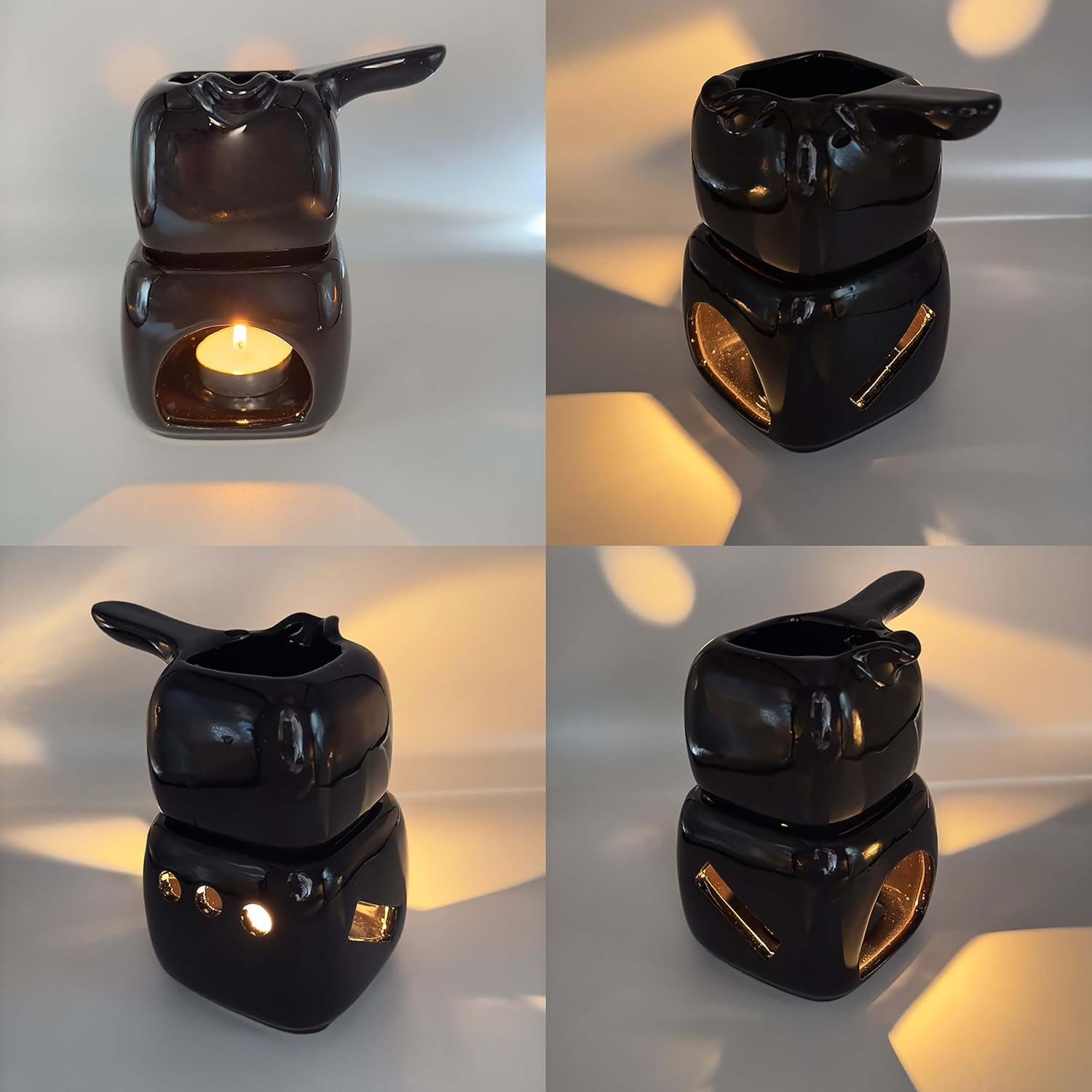 Black Ceramic Candle Diffuser, Tea Light Wax Melt Warmer, Oil Burner for Scented Oil - Black image number 1