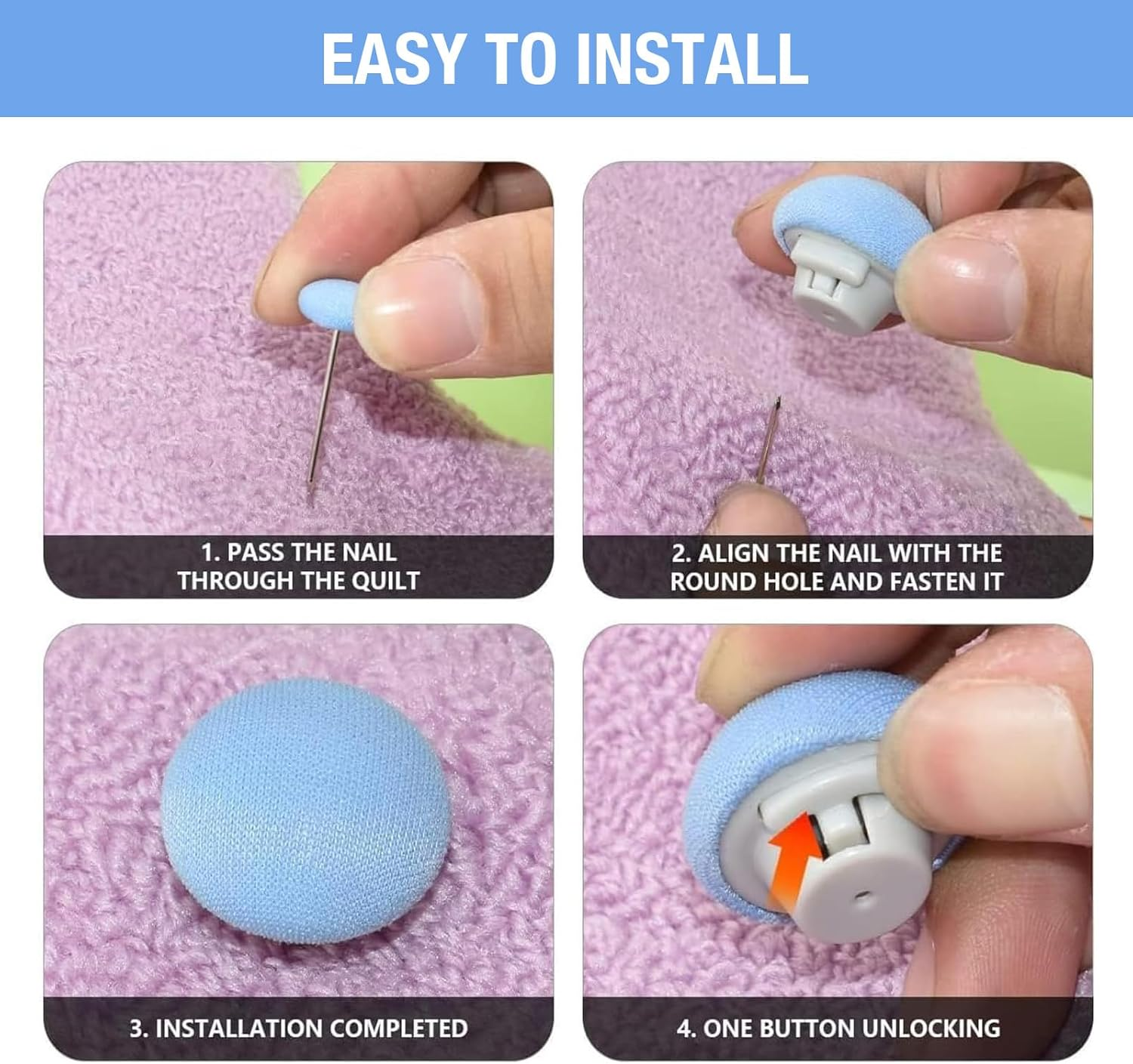 28-Pack Premium Duvet Clips | Heavy Duty Quilt Cover Fasteners | One-Button Lock/Unlock Design | Non-Slip Metal Duvet Pins for Bedding, Cushions & Curtains (Blue) - Blue image number 4