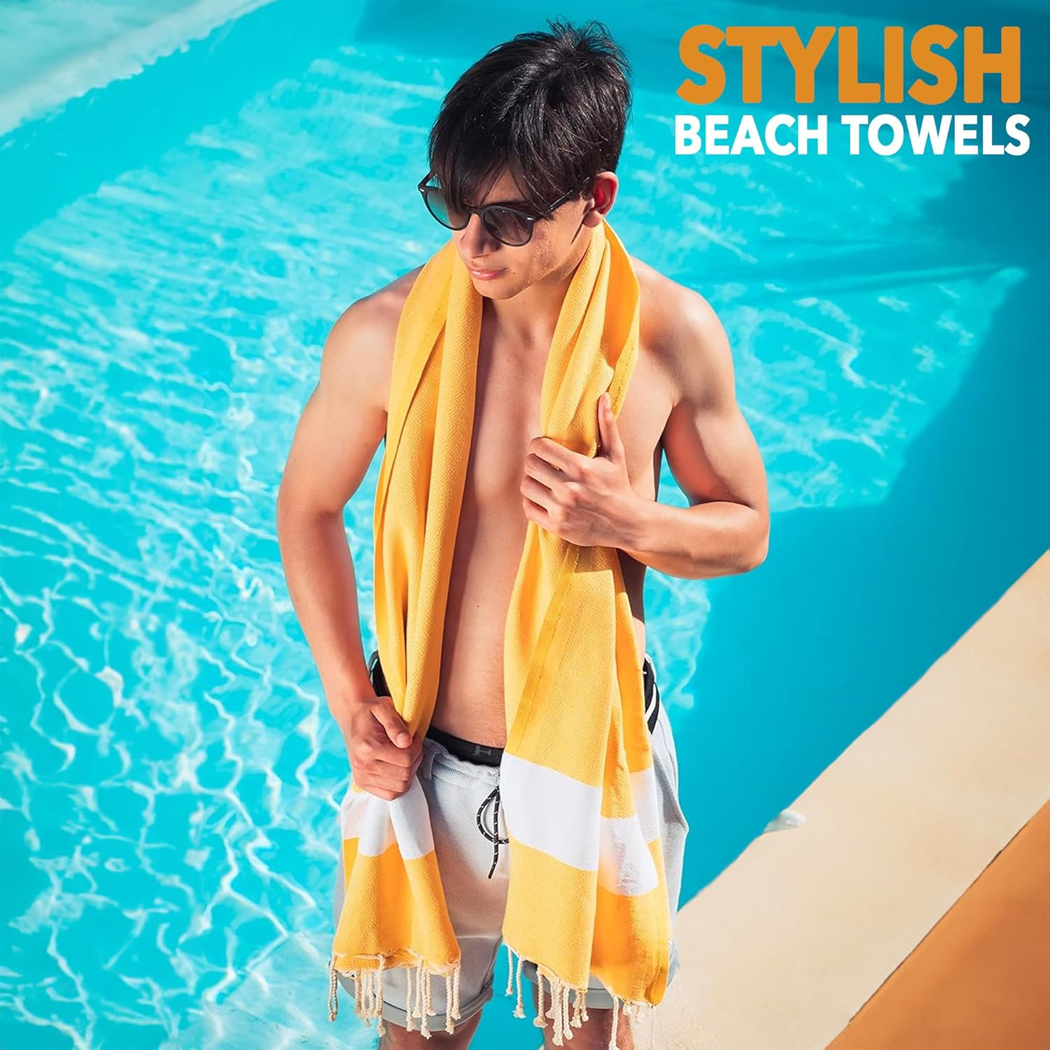 Turkish Peshtemal Towel Set of 2 &ndash; 100% Cotton, Fast Drying, Lightweight Hammam Towels &ndash; Beach, Spa, Bathroom, Travel &ndash; Soft and Absorbent Towel Varieties (Beige & Nefti Green) image number 5