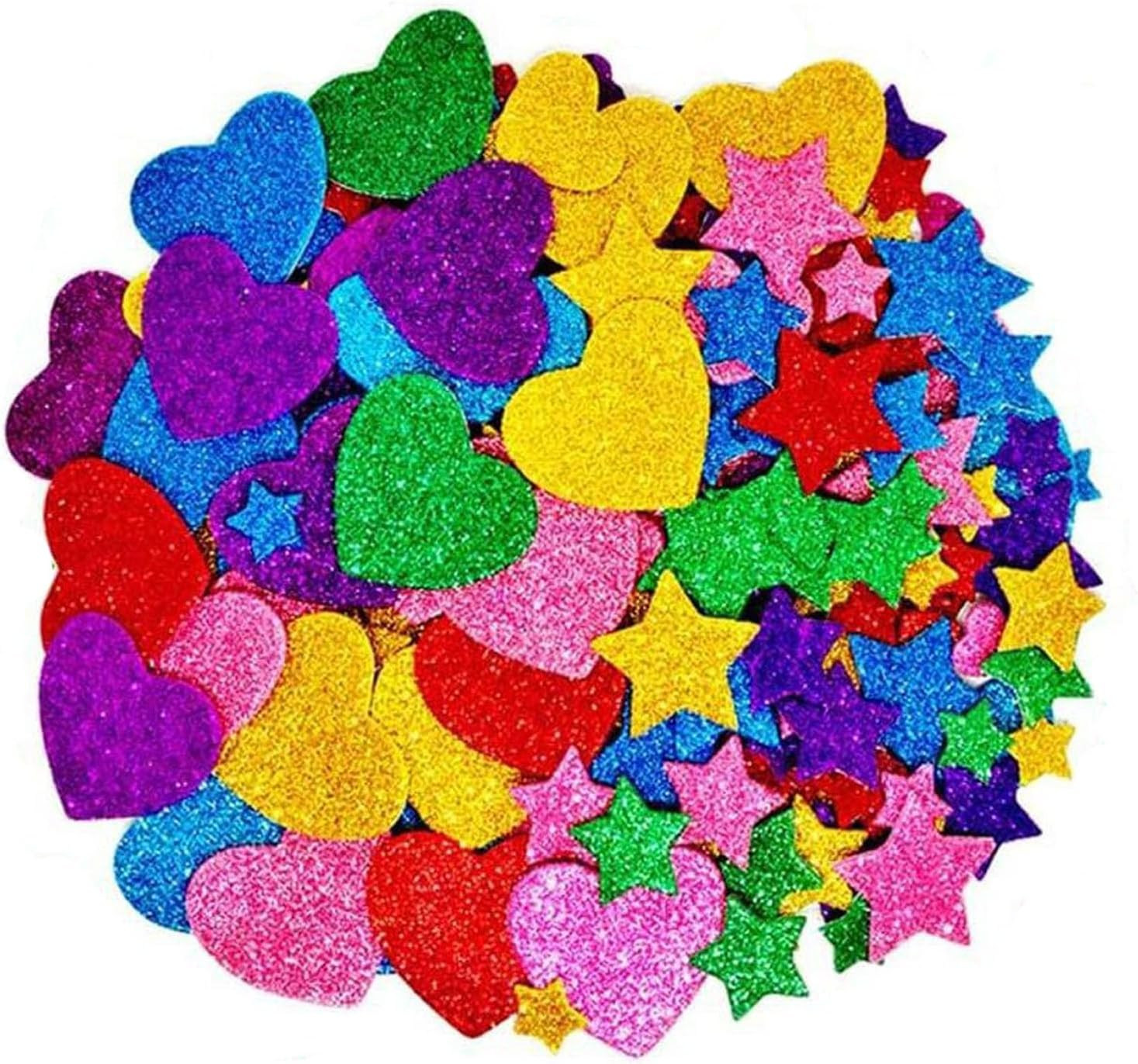 Mtxorvix 300Pcs Colorful Glitter Foam Stickers Self-Adhesive Stars & Mini Hearts - Crafts Supplies for Greeting Cards, Home Decoration, Valentine'S Day DIY Decorative Stickers image number 1