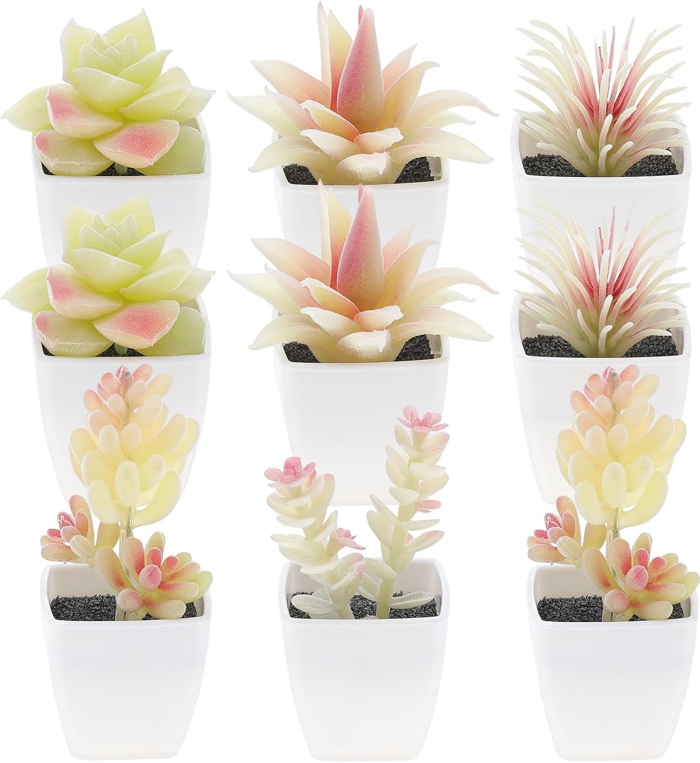 9 Pcs Artificial Succulents Plants in White Pot Small Fake Succulent Echeveria DIY Home Office Indoor Bathroom Living Room Decoration image number 4