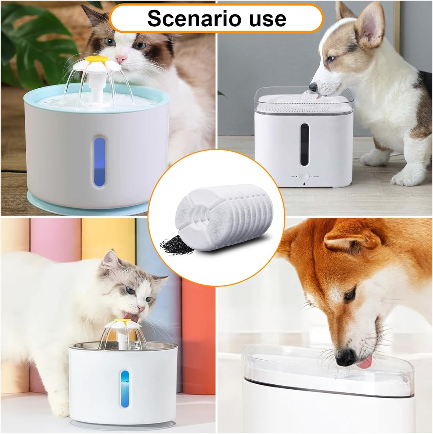 8 Packs Cat Water Fountain Filters, Pet Water Fountain Filters, Replacement Cat Fountain Filters with Active Carbon, Healthy Drinking Fountain Filters for Drinking Fountains image number 2