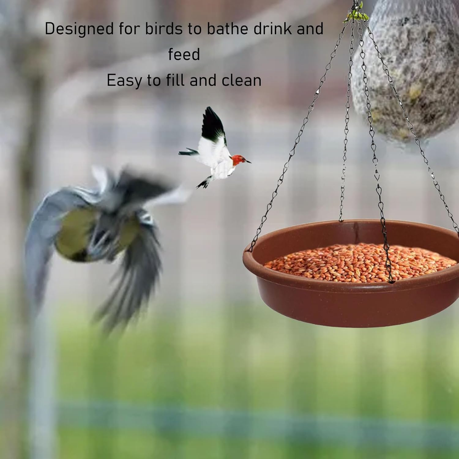 Hanging Bird Bath, Large Capacity Bird Bath Hanging Bird Feeder, Hanging Bird Feeder Tray for Outdoor Garden, Patio, Backyard image number 4