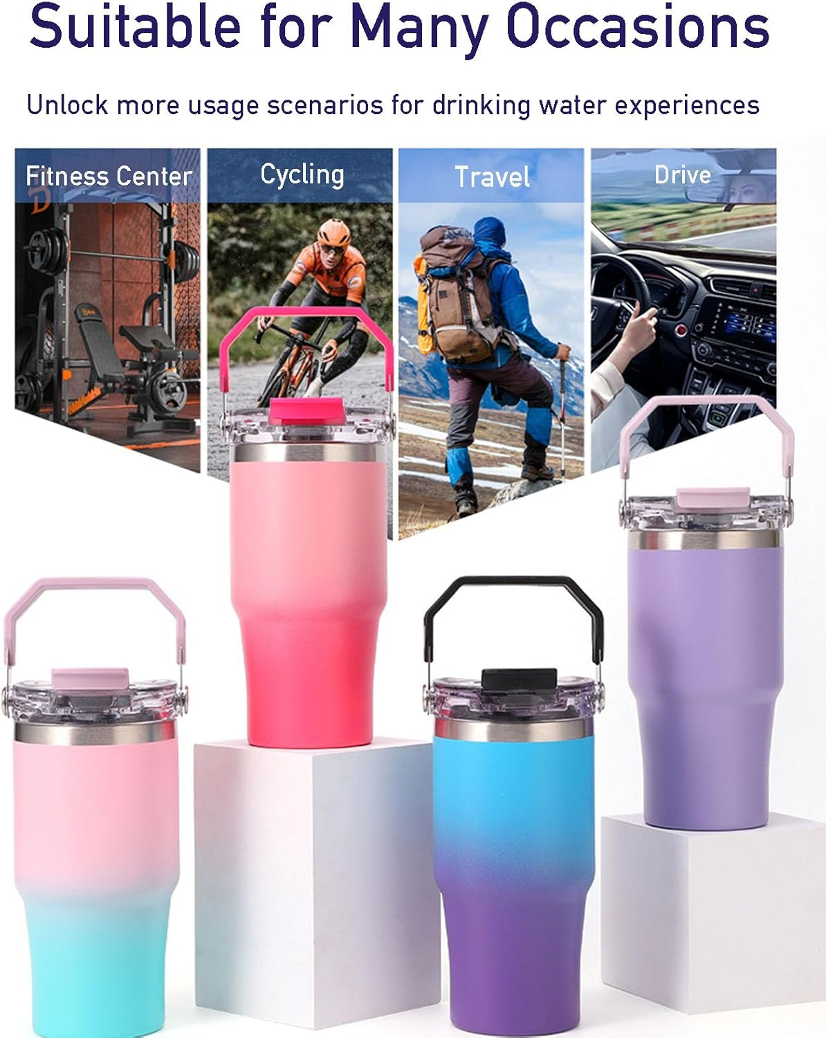 30Oz & 20Oz Replacement Lid for Stanley Iceflow Stainless Steel Tumbler，2 PCS Spill Proof Tumbler Cover with Handle & 2-In-1 Flip Straw Spout，Leak-Proof Splash Resistant (Grey) image number 1