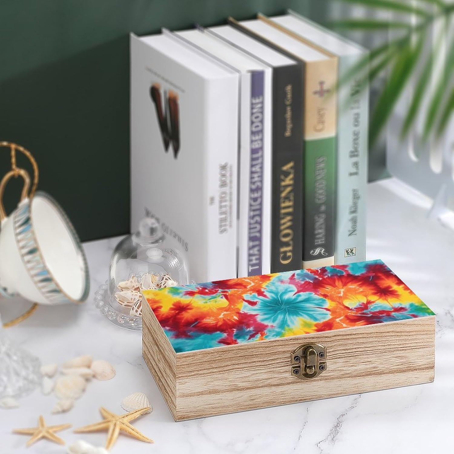 Color Tie Dye Wooden Box Wood Wedding Keepsake Boxes with Lids Small Decorative Boxes Lightweight Wooden Memory Storage Box for Crafts Keepsakes Jewelry Photo Letter Storage image number 1