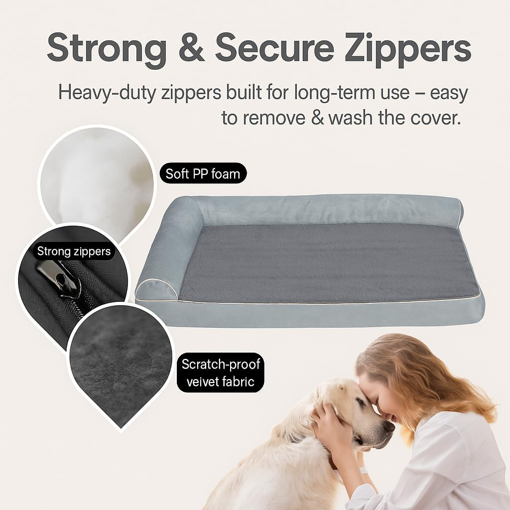 Premium Orthopedic Dog Beds with Egg Foam Support, Large Anxiety Pet Bed with Side Bolsters, 100X60X19Cm Dog Sofa Beds for Medium, Large Dogs with Removable Washable Cover, Ultra-Cozy Pet Crate Bed image number 2
