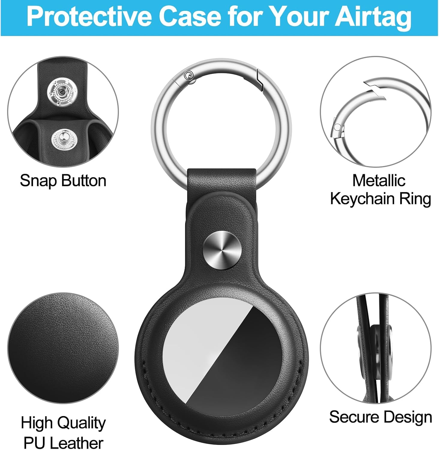 [4 Pack] Leather Air Tag Cases Keychain Air Tag Holder with Anti-Lost Key Ring, Anti-Scratch Soft Leather Lightweight Secure Holder Protective Cover image number 5