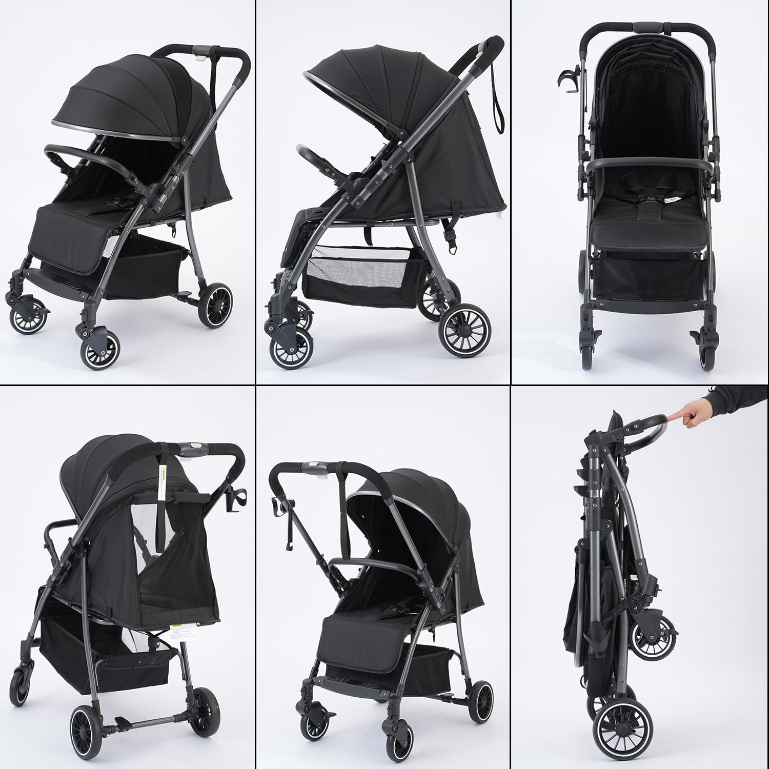 Lightweight Baby Stroller, Compact Travel Stroller for Airplane with One-Click Fold, Toddler Stroller with Adjustable Backrest & Canopy, Large Storage, Large Seat Area, Steel Frame for Travel and More